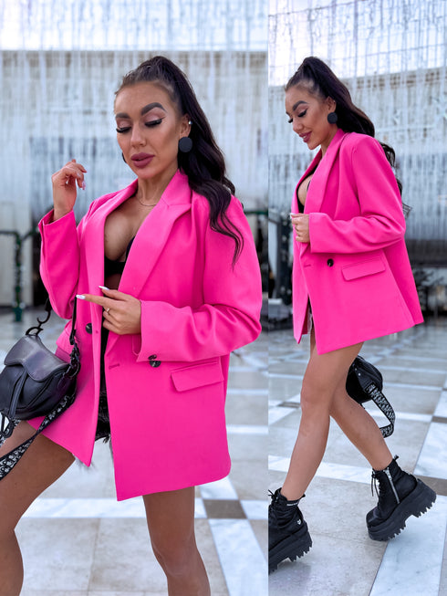 Oversized blazer with black sleeve buttons - bright pink
